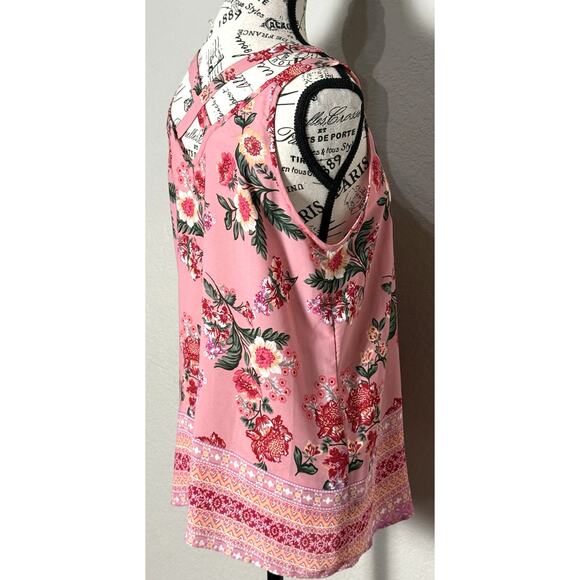 Pink Rose Vintage Blouse Top Tank CrissCross Back Romantic Spring Y2K Sz Large - Picture 4 of 7